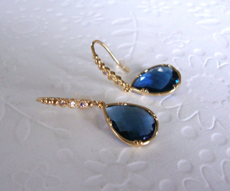 Blue Dangle Earrings, Blue Sapphire Earrings,September Birthstone, Blue Earrings, Gold Dangle earring, Gift for her, wife, mom, friend Gift, image 2