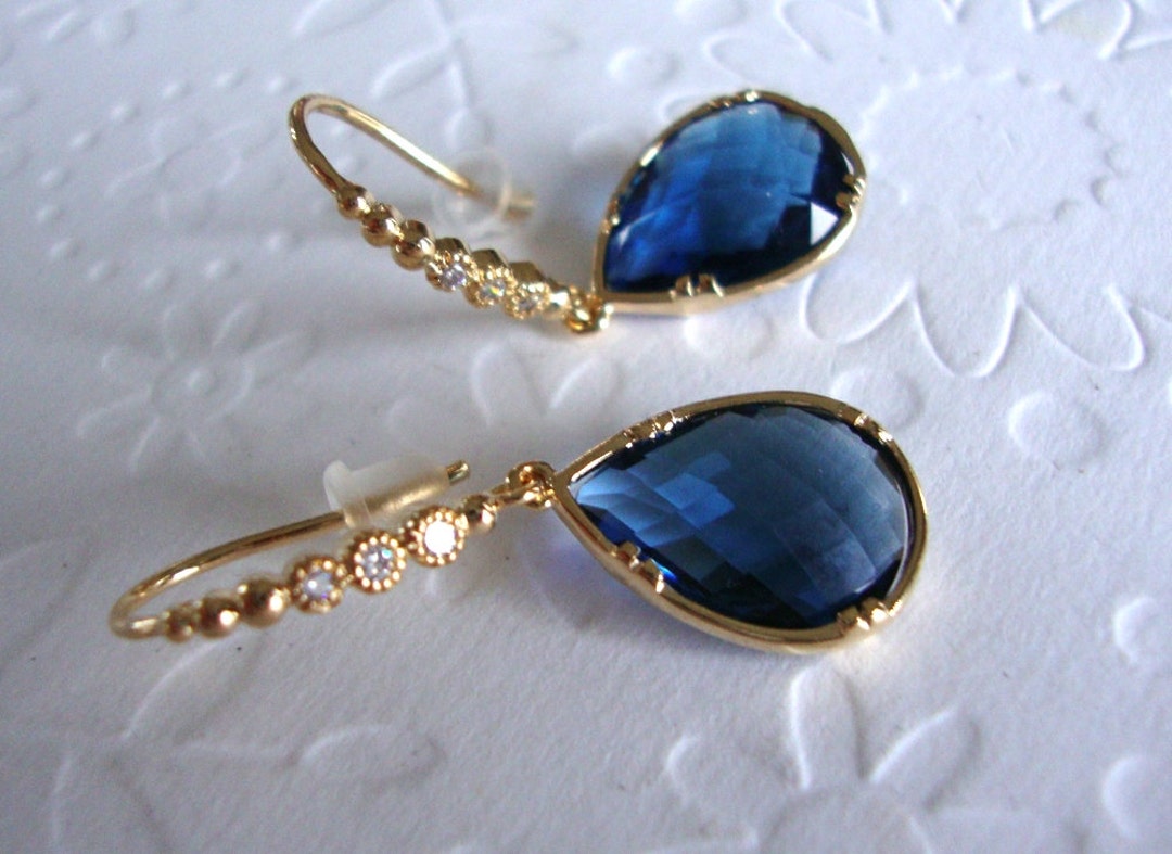 Blue Dangle Earrings, Blue Sapphire Earrings,september Birthstone, Blue