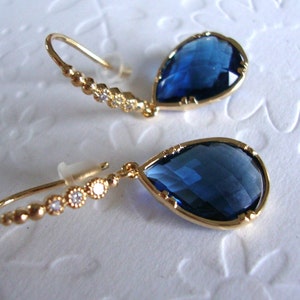 Blue Dangle Earrings, Blue Sapphire Earrings,September Birthstone, Blue Earrings, Gold Dangle earring, Gift for her, wife, mom, friend Gift, image 1