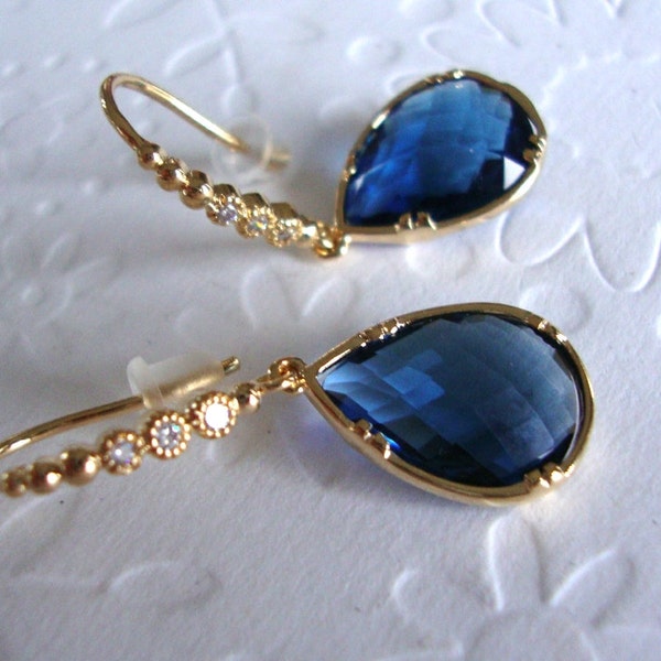 Blue Dangle Earrings, Blue Sapphire Earrings,September Birthstone, Blue Earrings, Gold Dangle earring, Gift for her, wife, mom, friend Gift,