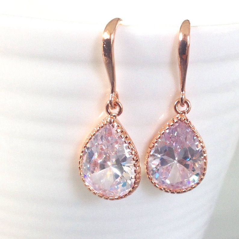 Rose Gold earrings, Rose Gold earrings,Rose Gold gifts, Rose gold and cubic zirconia earrings,Mom gifts, Mothers Day gift image 2