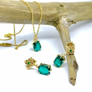 Geschenk für sie, Smaragd Halskette, Schmuckset, Smaragd Schmuckset, Gold Smaragdgrün Schmuck, Bestes Geschenk für Freund, handgemachter Schmuck,