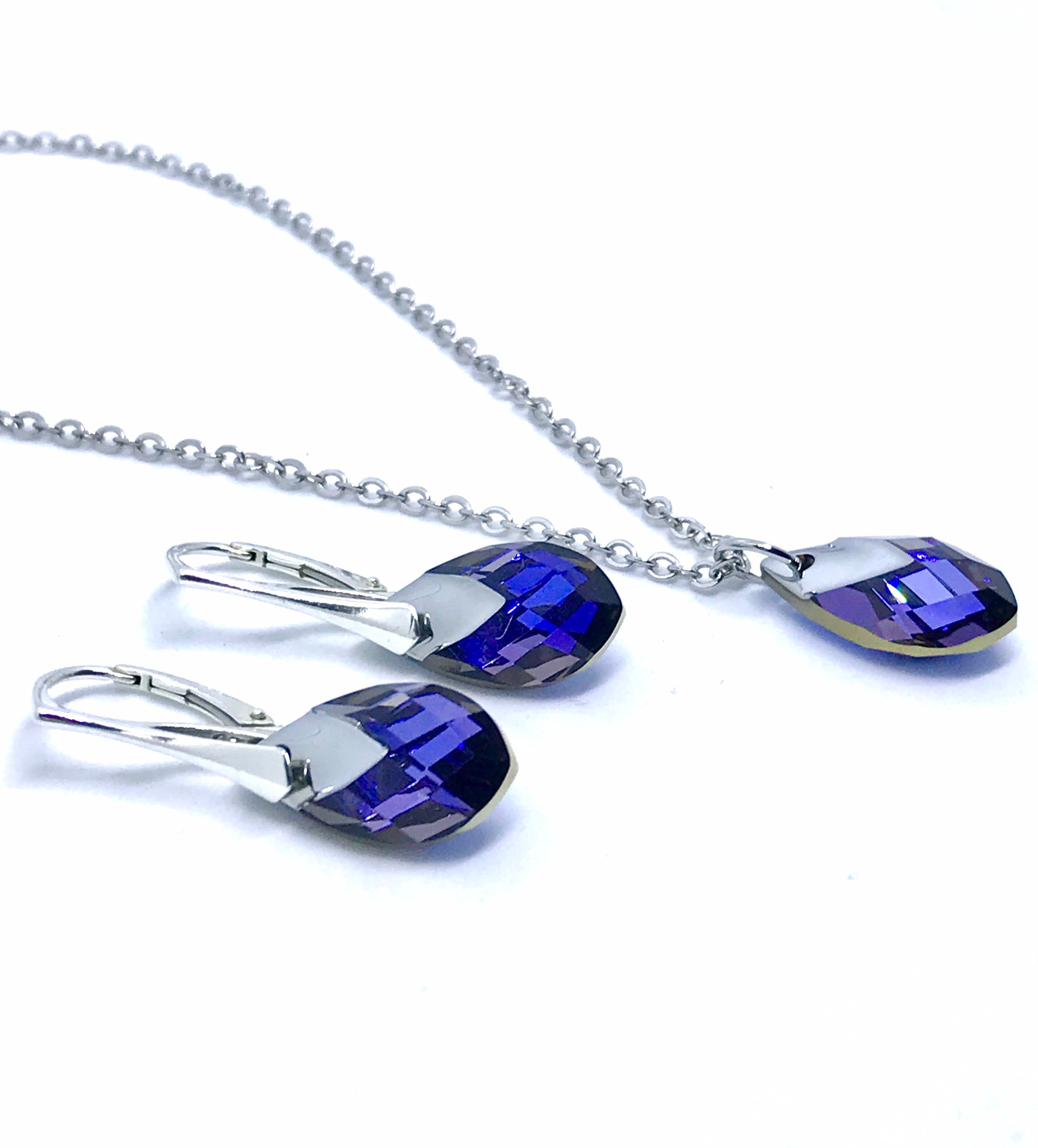 For Women Girls NA BEAUTY Love Drop Necklace Pendant with Natural Sapphire Blue Swaroski Zirconia