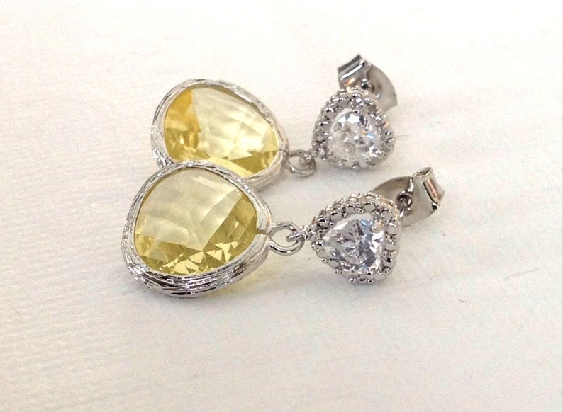 Earrings Silver Yellow Studs Earrings Drop Earrings Mom gift Earrings Wedding Earrings Yellow Bridesmaid Earrings Christmas jewelry Gifts image 1