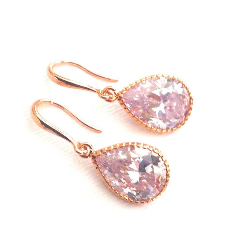 Rose Gold earrings, Rose Gold earrings,Rose Gold gifts, Rose gold and cubic zirconia earrings,Mom gifts, Mothers Day gift image 3