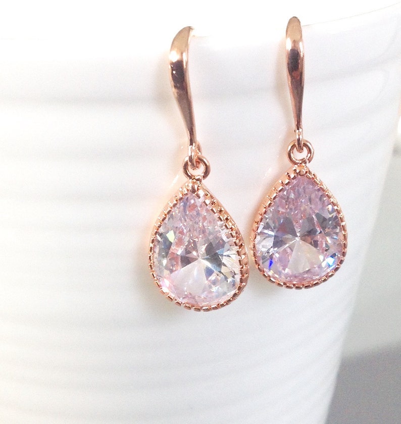 Rose Gold earrings, Rose Gold earrings,Rose Gold gifts, Rose gold and cubic zirconia earrings,Mom gifts, Mothers Day gift image 1