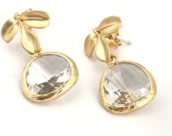 Bridesmaid Gifts, Crystal earrings Leaf studs earrings, small drop earrings, Gifts for her, Mothers Day Gift, earrings
