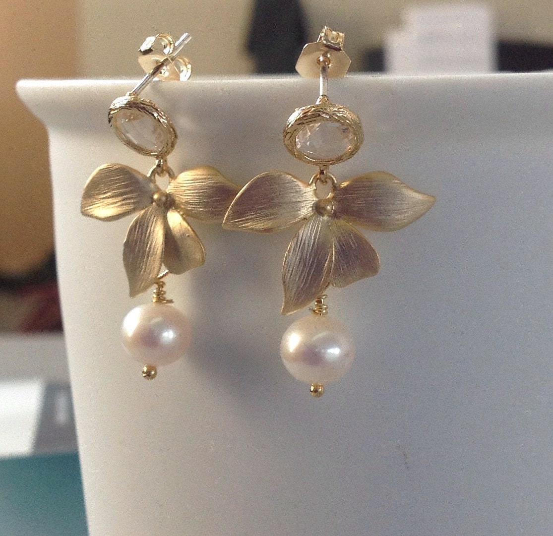Bridal Orchid Flower Earrings