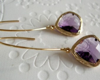 Amethyst Earrings, gold earrings amethyst, Crystal,Long earrings, Amethyst birthstone, Purple glassAmethyst, Dangle Earrings, jewelry gift