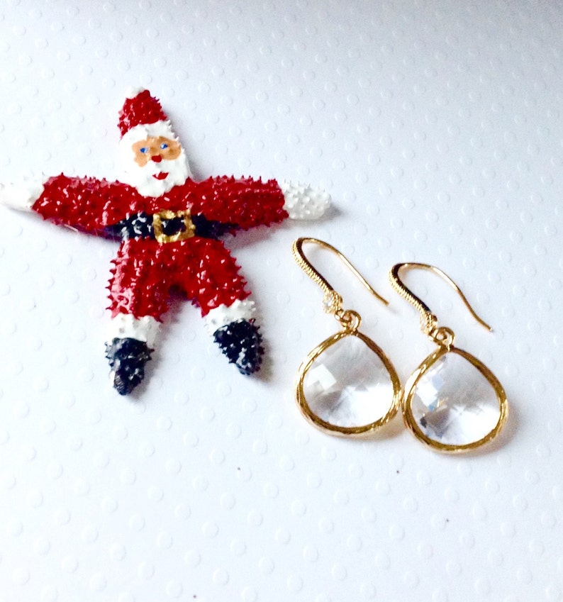 clear drop earrings gift under 50 Valentines Day Gift Crystal earrings,gold dangle earrings gift for her Clear crystal Earrings