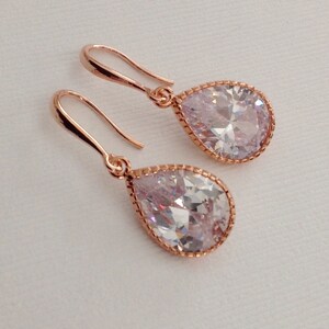 Rose Gold earrings, Rose Gold earrings,Rose Gold gifts, Rose gold and cubic zirconia earrings,Mom gifts, Mothers Day gift image 4