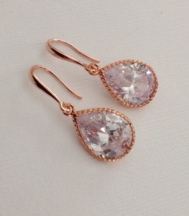 Rose Gold earrings, Rose Gold earrings,Rose Gold gifts, Rose gold and cubic zirconia earrings,Mom gifts, Mothers Day gift image 4