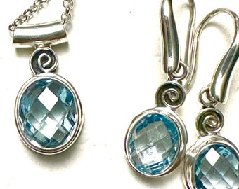 Gifts for Her, Blue topaz Jewelry set, March Birthstone Dreams: Sterling Silver Blue Topaz Earrings for Her, Wife Gift