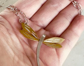 Dragonfly Necklace - Stainless Steel Nature Jewelry - Gold and Silver Long Necklace - Gift for Wife - Cool Gift For Her