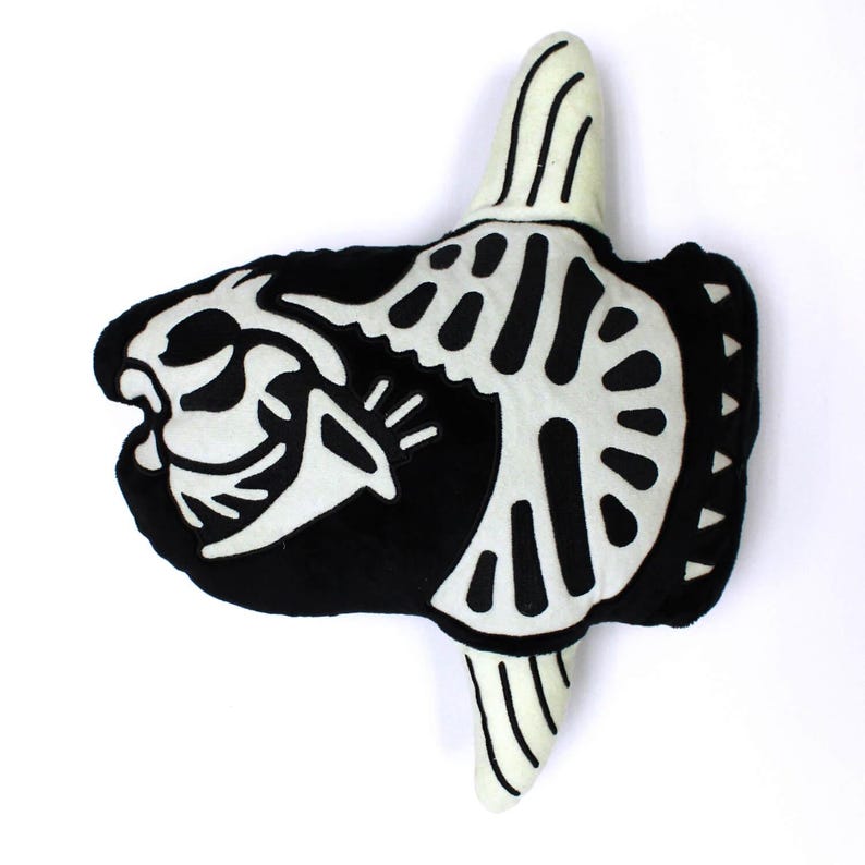 Reversible Glow in Dark Mola Sunfish Skeleton Plushie | 13.5" AquaGlows Stuffed Animal image 2