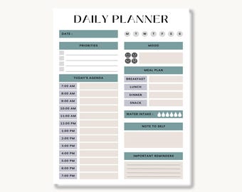ADHD Daily Planner Printable | Neurodivergent-Friendly Focus Tool | 7AM–7PM Time Blocks | Instant Download | Task + Paper