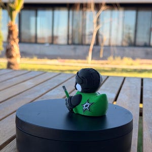 Green & Black Hockey Fan Duck – 3D Printed Collectible Duck Figurine, Dashboard Ornament, Gift for Hockey Fans image 3