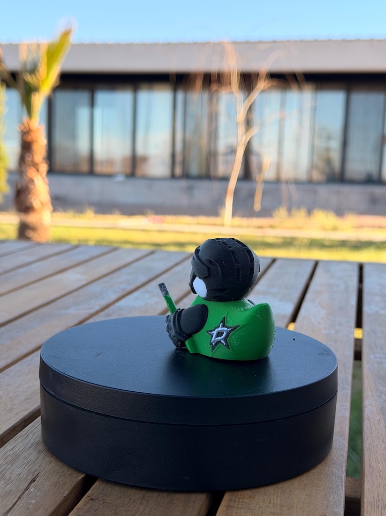 Green & Black Hockey Fan Duck – 3D Printed Collectible Duck Figurine, Dashboard Ornament, Gift for Hockey Fans image 3