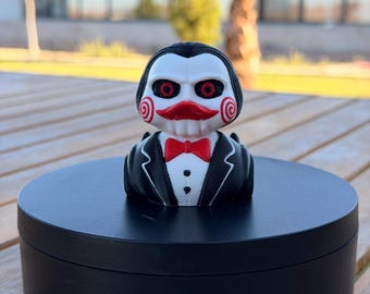 Horror Fan Duck – Black Suit & Red Bow | 3D Printed Collectible