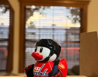 Red White Hockey Duck Dashboard Decor | Ice Hockey Fan Gift | 3D Printed Sports Duck | Car Dashboard Accessory