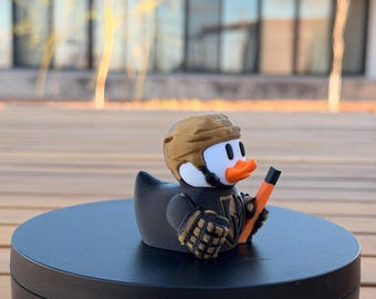 Black, Gold & White Hockey Fan Duck – 3D Printed Collectible, Car Dashboard, Desk Decor