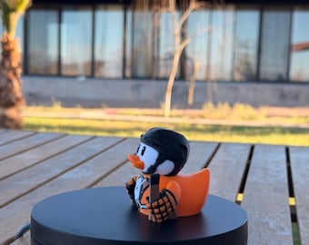 Orange & Black Hockey Fan Duck – 3D Printed Collectible Duck, Sports Dashboard Decor, Gift for Hockey Fans
