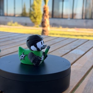 Green & Black Hockey Fan Duck – 3D Printed Collectible Duck Figurine, Dashboard Ornament, Gift for Hockey Fans image 1