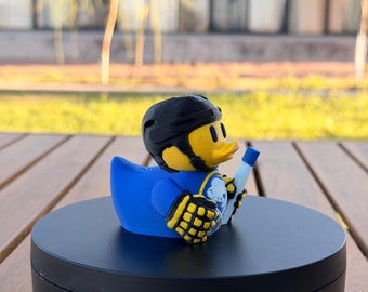 Blue Yellow Hockey Fan Duck – Sports Duck Dashboard Decoration – 3D Printed Hockey Duck – Car Dashboard Duck – Sports Fan Gift