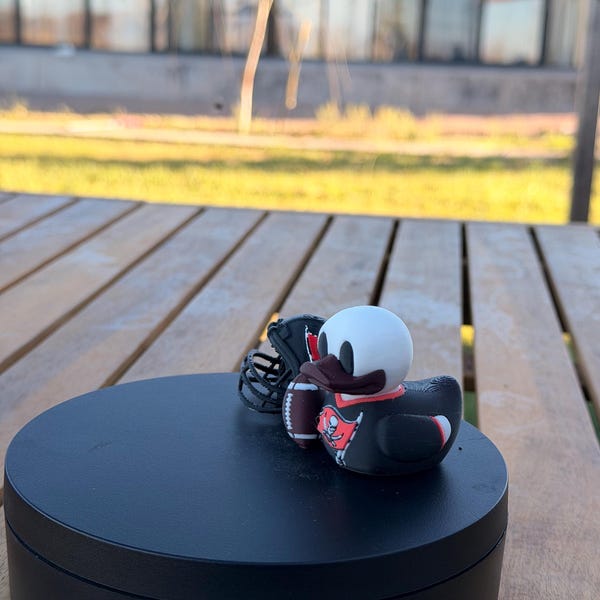 Red & Black Football Fan Duck with Helmet – 3D Printed Sports Collectible, Car Dashboard Decor, Fan Gift