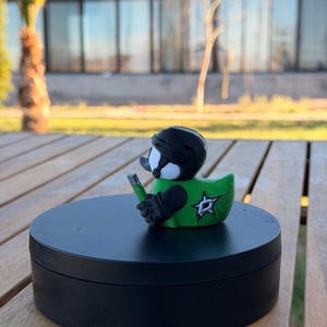 Green & Black Hockey Fan Duck – 3D Printed Collectible Duck Figurine, Dashboard Ornament, Gift for Hockey Fans image 2