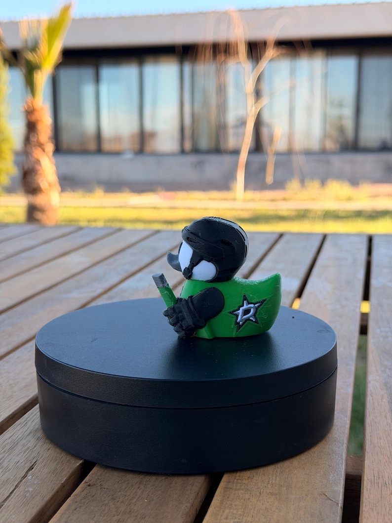 Green & Black Hockey Fan Duck – 3D Printed Collectible Duck Figurine, Dashboard Ornament, Gift for Hockey Fans image 2