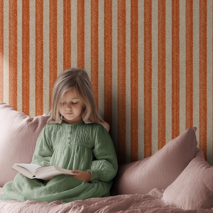 Carta da parati a righe verticali arancione e beige staccabile e attaccabile – Decorazione murale moderna e testurizzata