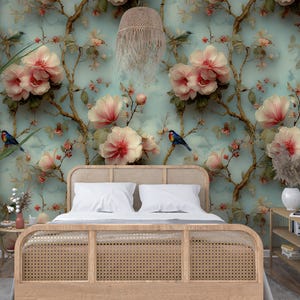 Wallpaper With Birds And Flowers, Vintage Chinoiserie Peel And Stick Wallpaper With Birds