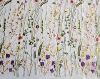 DIY bridal lace, wildflower veil, secret garden veil, floral embroidery lace fabric, purple floral lace, orchid lace, wedding, fashion lace