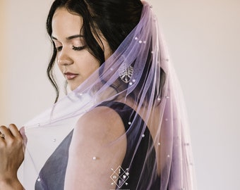 AUDREY VEIL, pearl veil cathedral length, pearl veil short, pearl veil, fingertip, custom veil, pearl veil with blusher, hand-dyed veil