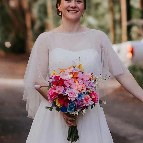 Pearl Tulle Wedding Capelet: Audrey Bridal Cover Up