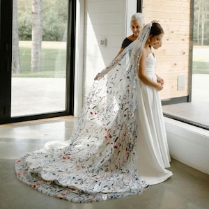 Blue Floral Embroidered Wedding Veil: Lennox Secret Garden Veil