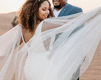 Pearl Wedding Cape Veil: Tulle Bridal Dress Sleeves