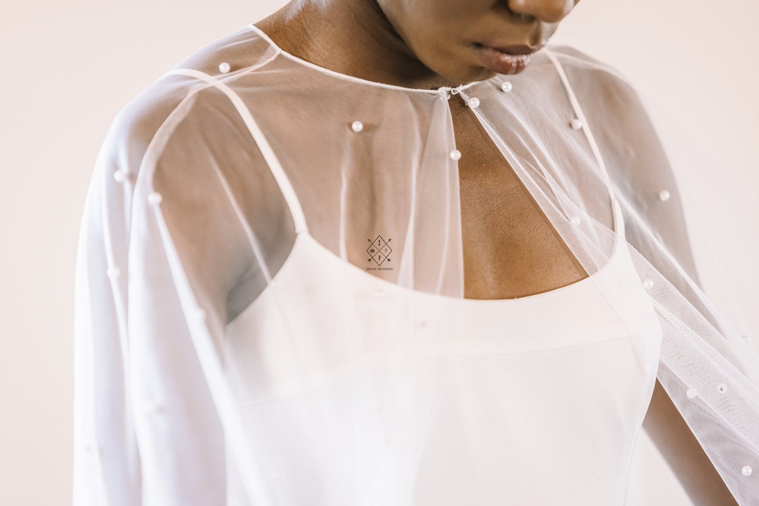 AUDREY CAPE With Pearls, Pearl Veil, Pearl Cape, Cape Veil 