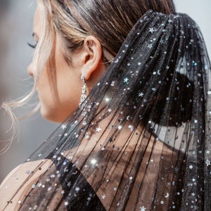 DANNY STAR VEIL, Black Veil, Veil with Stars, Silver Stars, Galaxy Veil, black and silver, custom veil, fantasy veil, celestial veil, bridal