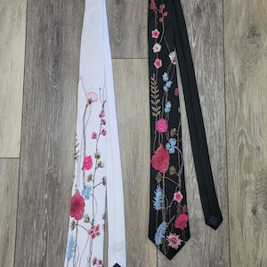 LENNOX TIE, wildflower tie, floral necktie, embroidered flowers, satin tie, men's floral necktie, groom, groomsmen gift, custom veil image 1
