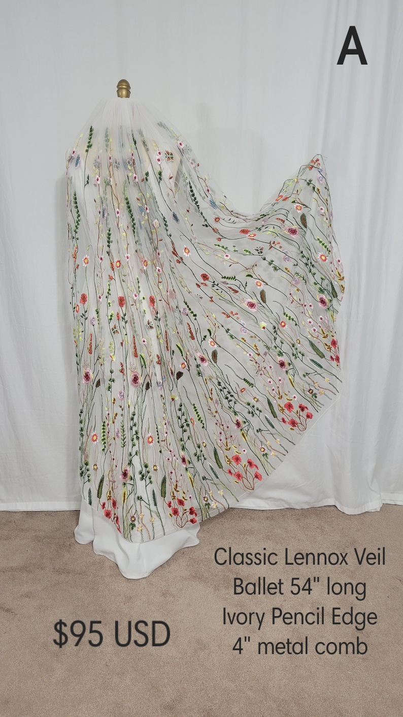 Wildflower Veil, SAMPLE SALE, floral veil, veil cathedral, veil fingertip, veil ivory, lace veil, embroidered veil, custom veil image 1