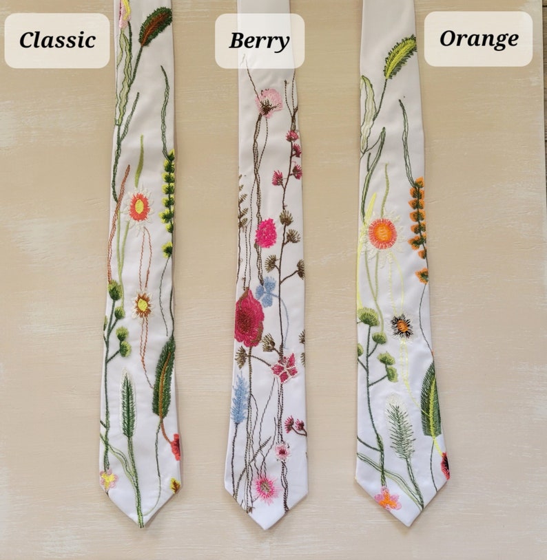 LENNOX TIE, wildflower tie, floral necktie, embroidered flowers, satin tie, men's floral necktie, groom, groomsmen gift, custom veil image 5