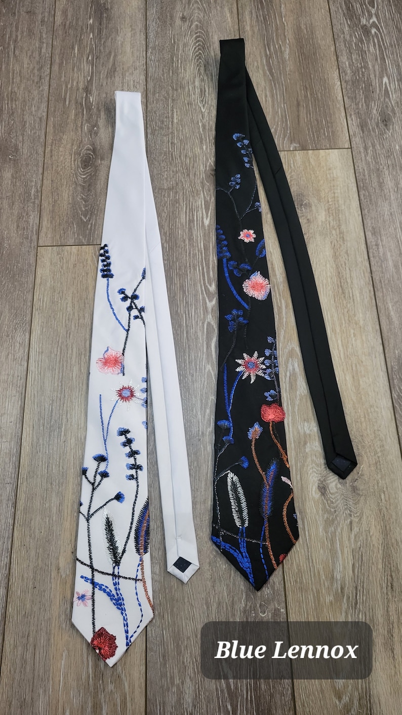 LENNOX TIE, wildflower tie, floral necktie, embroidered flowers, satin tie, men's floral necktie, groom, groomsmen gift, custom veil image 3