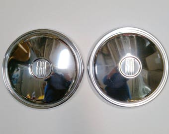 1969 - 1973 Fiat 850 Spider Hubcaps - Vintage Pair of Classic Car Hub Caps - 1970 1971 1972 - Man Cave Wall Decor