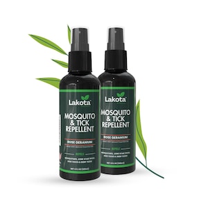 Spray repelente de mosquitos e carrapatos Lakota Naturals, pacote com 2 unidades, gerânio rosa, 4 oz