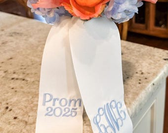 Embroidered Bouquet Sash: Personalized Wedding Ribbon Wrap