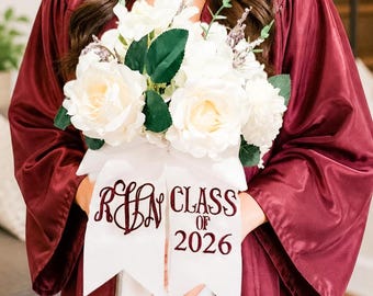 Embroidered Bouquet Sash: Personalized Monogram Ribbon Wrap | Nosegay ribbon | graduation