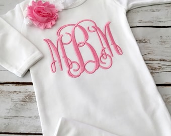 Monogram Baby Gown - Baby Girl Coming Home Outfit - Custom Baby Girl Clothes - Baby Shower Gift for Girl - Girl Take Home Outfit