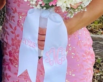 Cinta bordada personalizada para ramo de novia: envoltura personalizada para ramo, flores de boda, recuerdo de novia, ramo de graduación